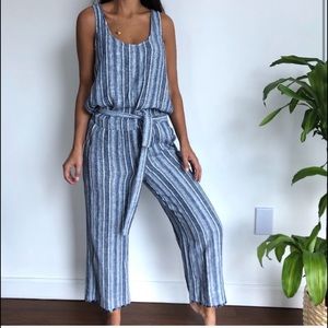 Anthro Cloth + Stone Blue & White Linen Jumpsuit